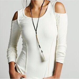 Free People Cream Long Sleeve Cold Shoulder Top